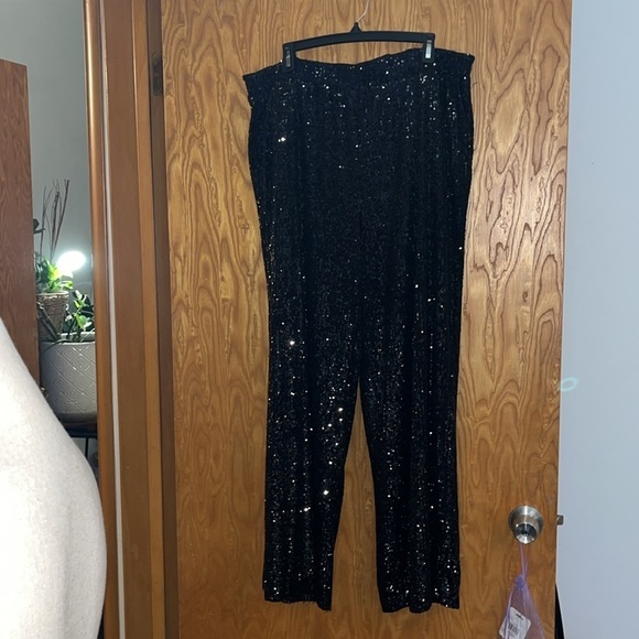 CABLE & GAUGE Black Sequin Pull-On Wide Leg Pant Trouser Lined Plus Size XL - Picture 2 of 8